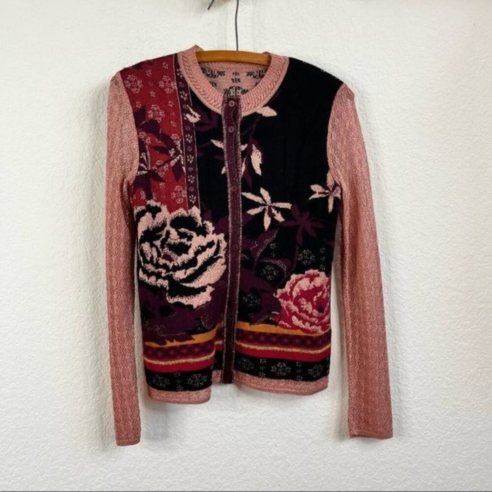 VTG Kenzo Shimmer Floral Knit Cardigan Blouse